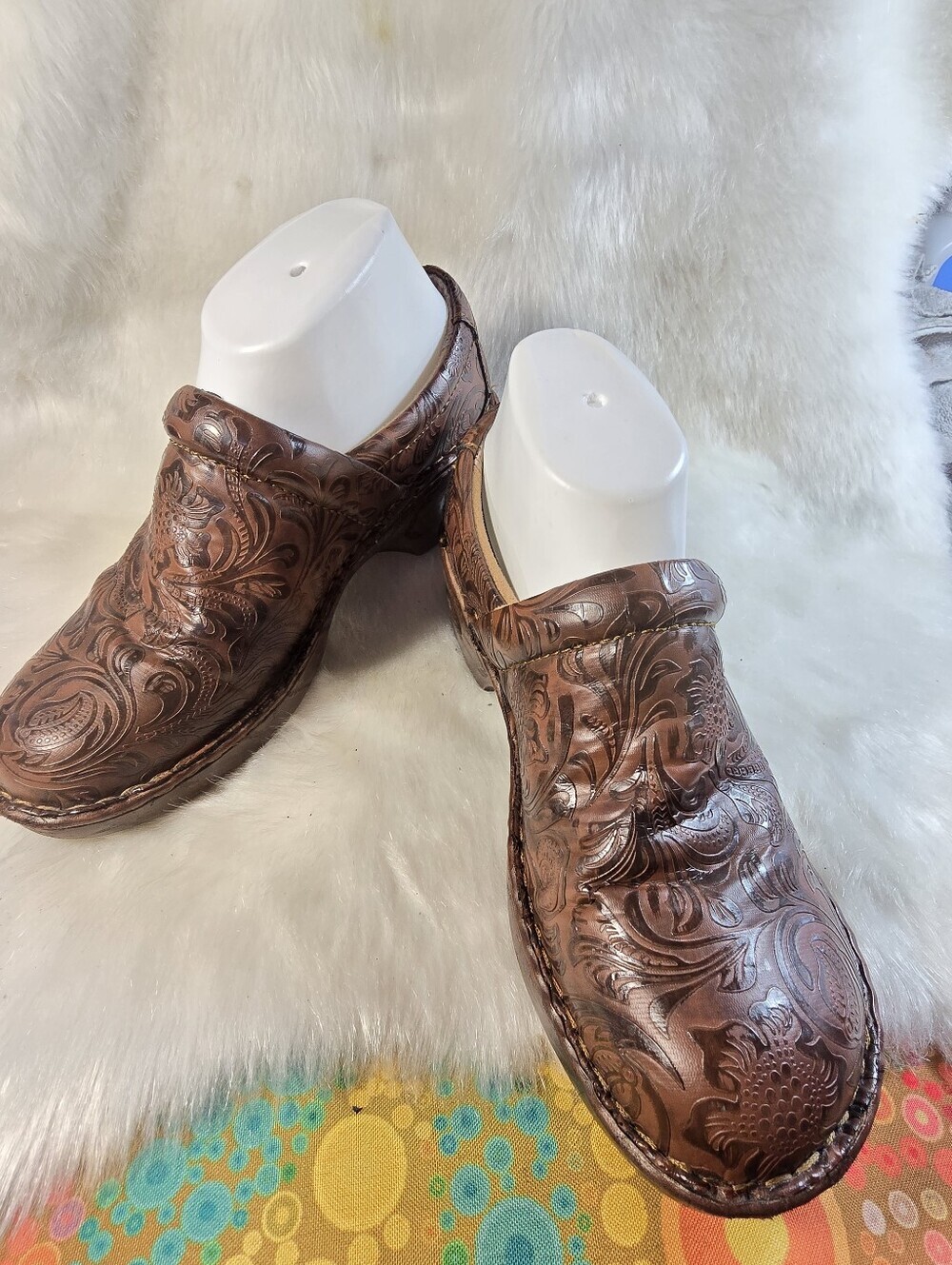 Women’s b.o.c. Born Women's Paisley Embossed Brown Leather Slip-On Clog - Picture 2 of 9